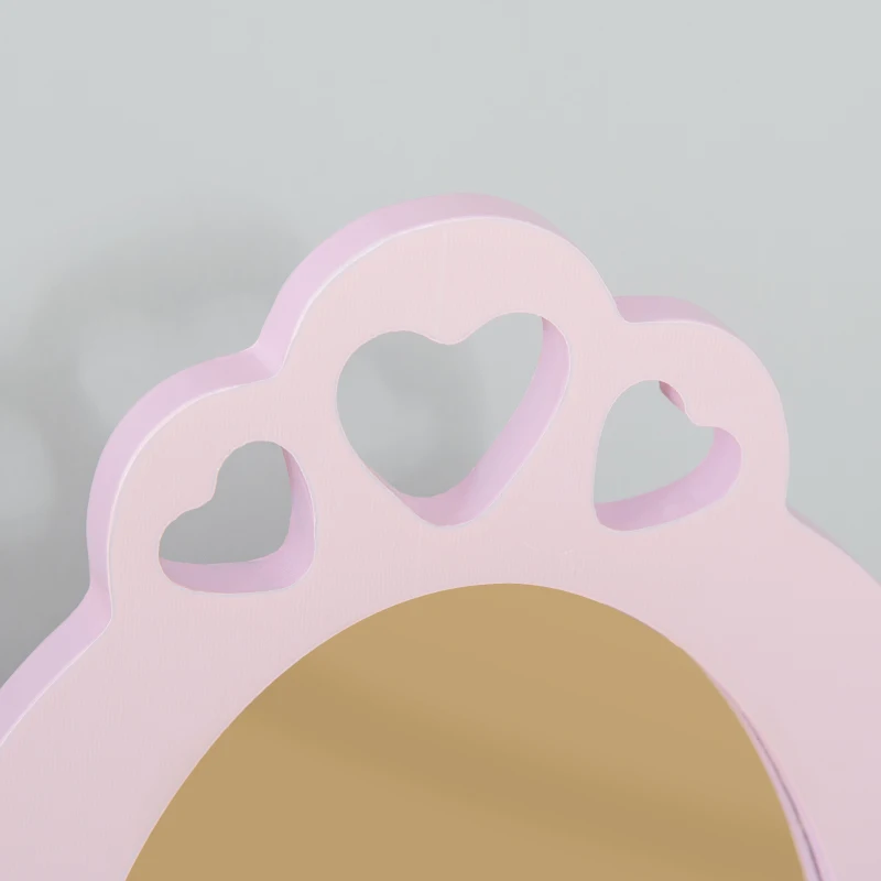 Qaba Kids Vanity Table Set with Mirror and Stool, Drawer, for 3-6 Years, Pink