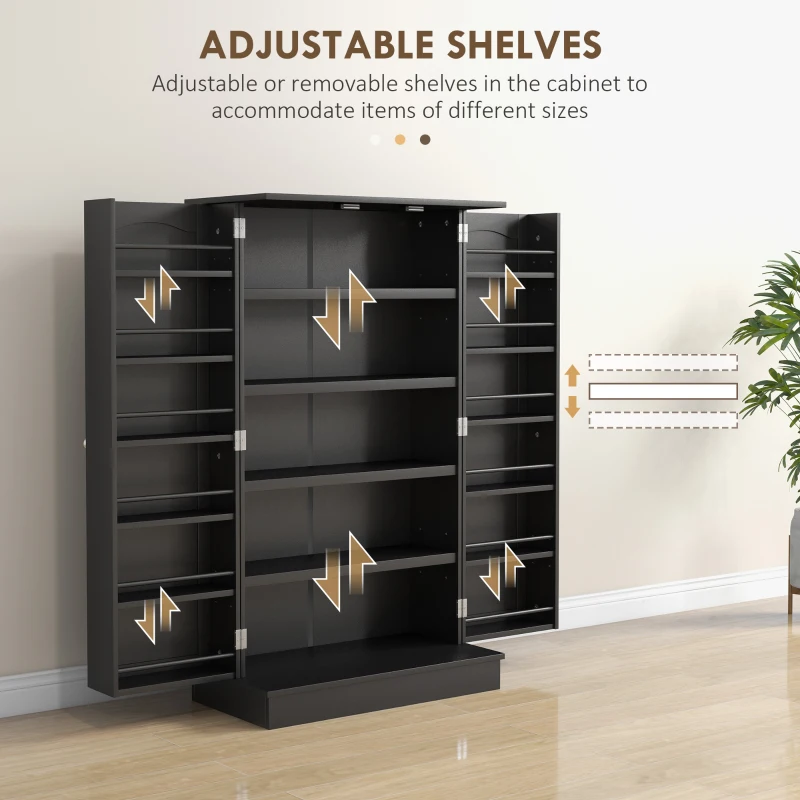 HOMCOM Freestanding Kitchen Pantry Cabinet, Kitchen Cabinet with 12 Door Shelves, Double Doors, 5-tier Shelving, Black(m-5)