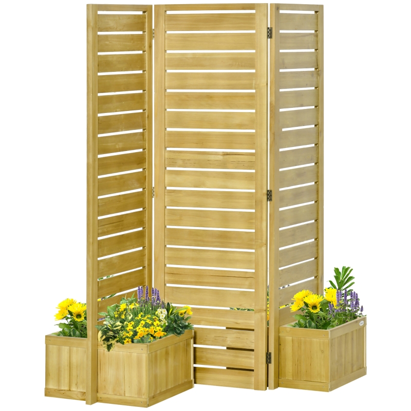 Outsunny 4 Planter Box with Wood Privacy Screen, Flower Pot 