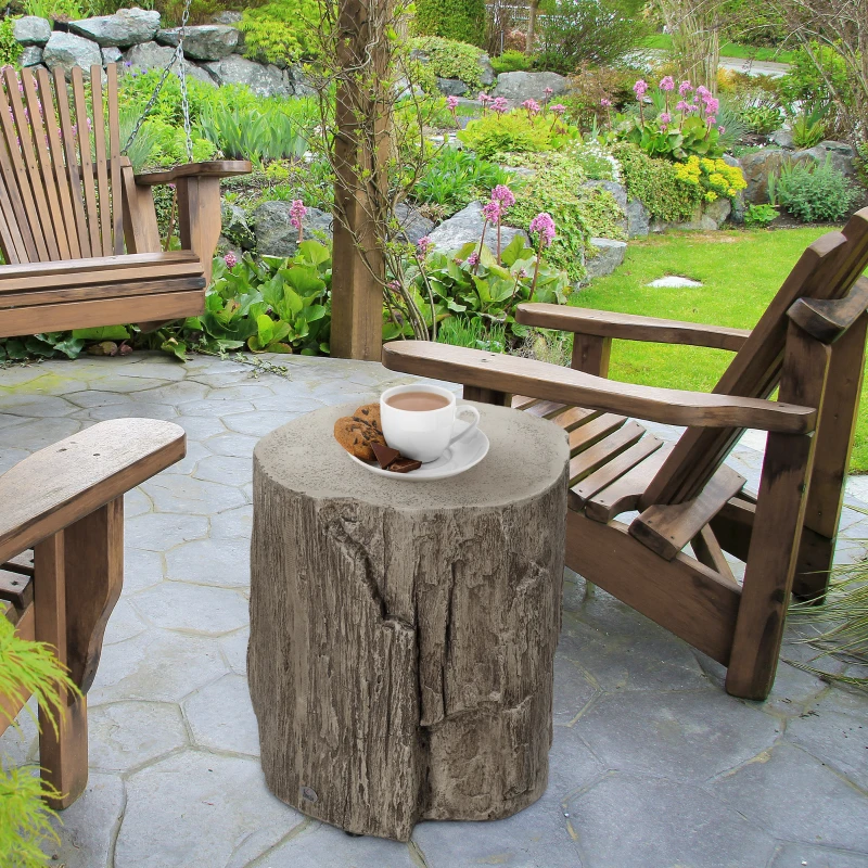 HOMCOM 17" Tall Tree Stump End Table, Concrete Sofa Side Table for Indoor and Outdoor Use, Garden Stool