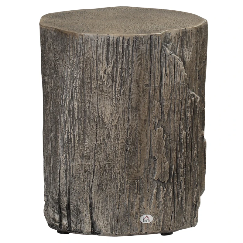 HOMCOM 17" Tall Tree Stump End Table, Concrete Sofa Side Table for Indoor and Outdoor Use, Garden Stool
