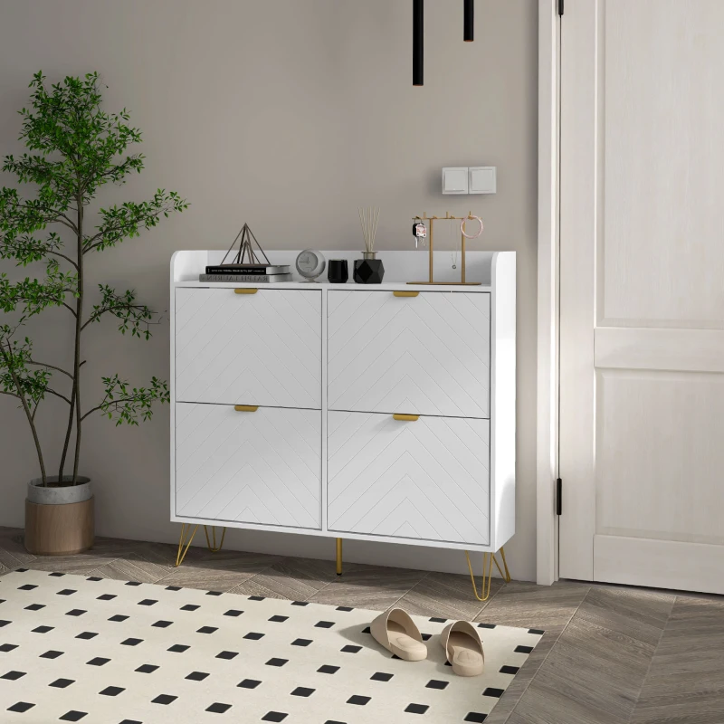 HOMCOM Shoe Storage Cabinet with 4 Flip Drawers and Adjustable Shelf, Shoe Cabinet for 16 Pairs of Shoes, White