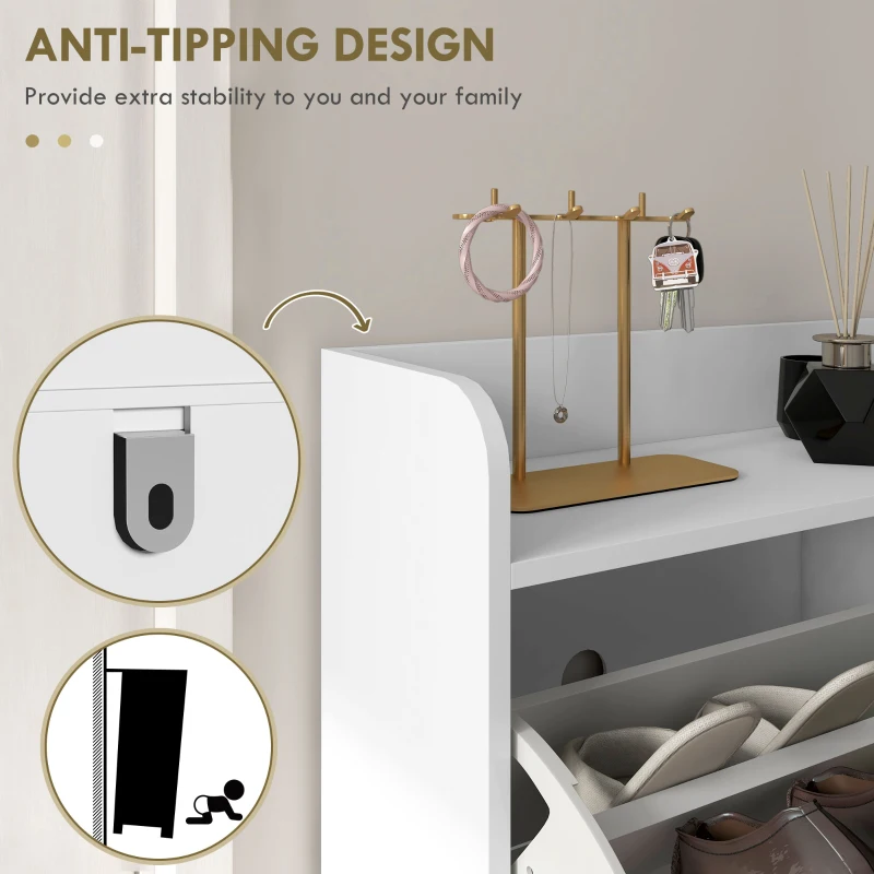 HOMCOM Shoe Storage Cabinet with 4 Flip Drawers and Adjustable Shelf, Shoe Cabinet for 16 Pairs of Shoes, White