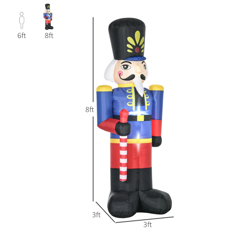 HOMCOM 8ft Christmas Inflatables Outdoor Decorations Nutcracker Toy Soldier with Scepter, Blow-Up Yard Christmas Decor with LED Lights Display