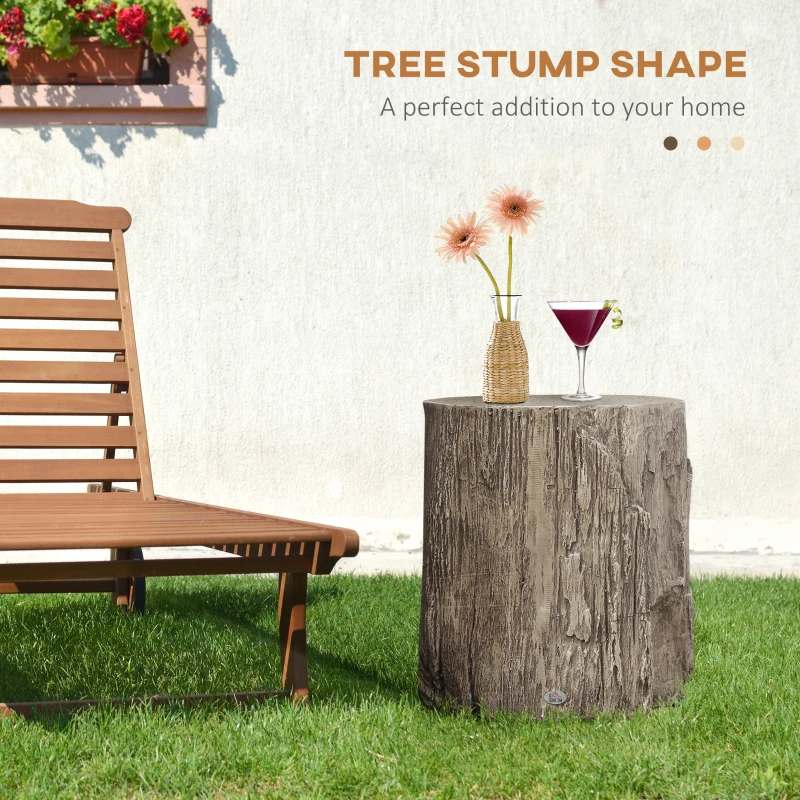 HOMCOM 17" Tall Tree Stump End Table, Concrete Sofa Side Table for Indoor and Outdoor Use, Garden Stool