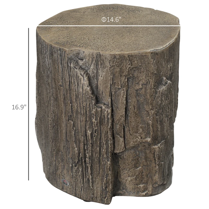 HOMCOM 17" Tall Tree Stump End Table, Concrete Sofa Side Table for Indoor and Outdoor Use, Garden Stool