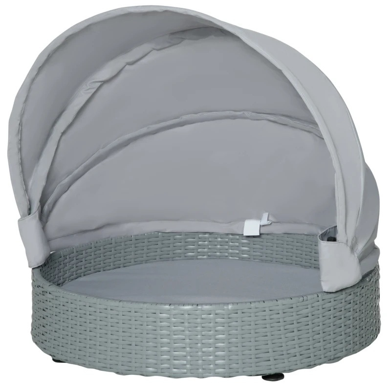 PawHut Wicker Dog Bed Rattan Pet Sofa with Adjustable Canopy Pet House Shelter for Small Dogs with Cushion Indoor Outdoor, Grey