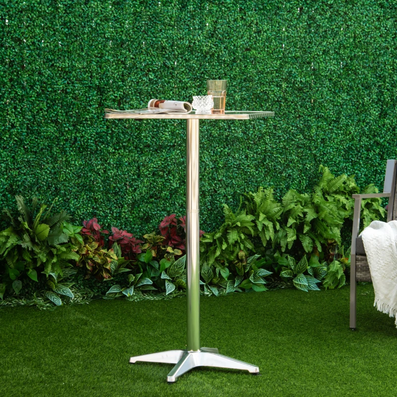 HOMCOM 24 Inch Square Bar Table 43" H Adjustable Stainless Steel Top Aluminum Frame Home Pub Bistro