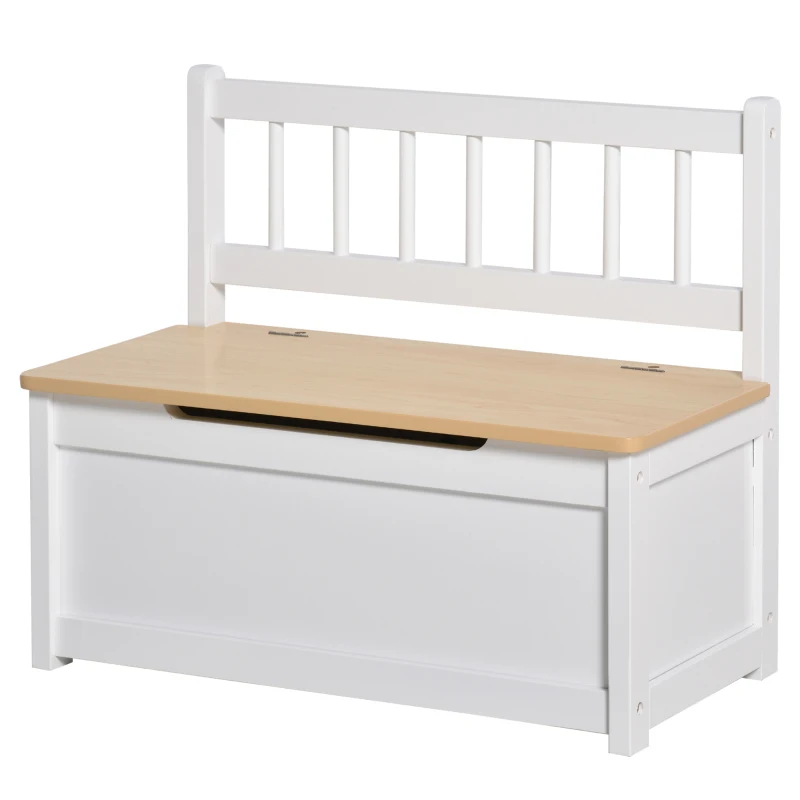 Qaba 2-in-1 Kids Wooden Toy Organizer Chest Storage Box with Seat Bench Cabinet Chunk Cube with Safety Pneumatic Rod White