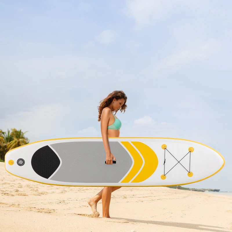 Outsunny Inflatable Paddle Board, Stand Up Paddle Board Adjustable Aluminum Paddle Non-Slip Deck Spray-painted Board, with ISUP Accessories & Carry Bag, 10'5'' x 30" x 6", Yellow