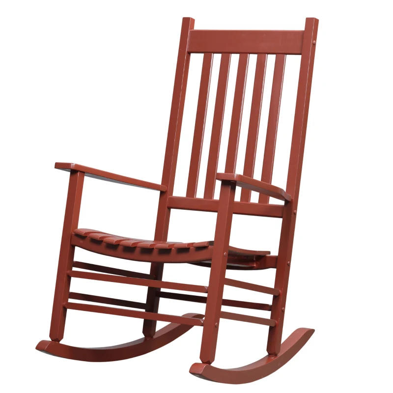 Outsunny Outdoor Rocking Chair, Patio Rocking Chair with Smooth Curves, High Density Wooden Rockers for Lawn Garden Porch, Supports Up to 350lbs, Wine Red
