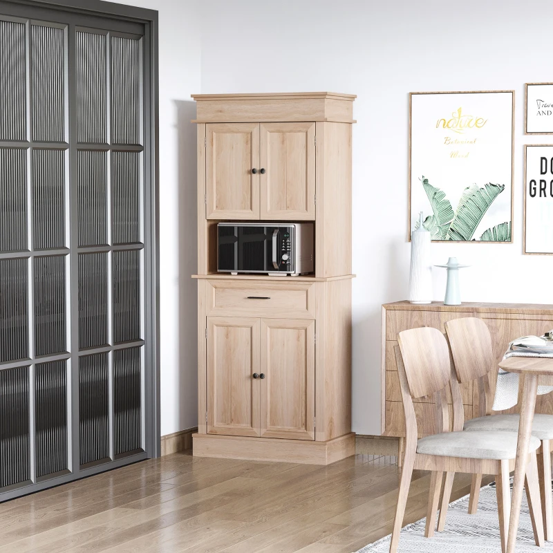HOMCOM Traditional Buffet with Hutch, Freestanding Kitchen Pantry Storage Cabinet with Doors and Drawer, Adjustable Shelving, Oak