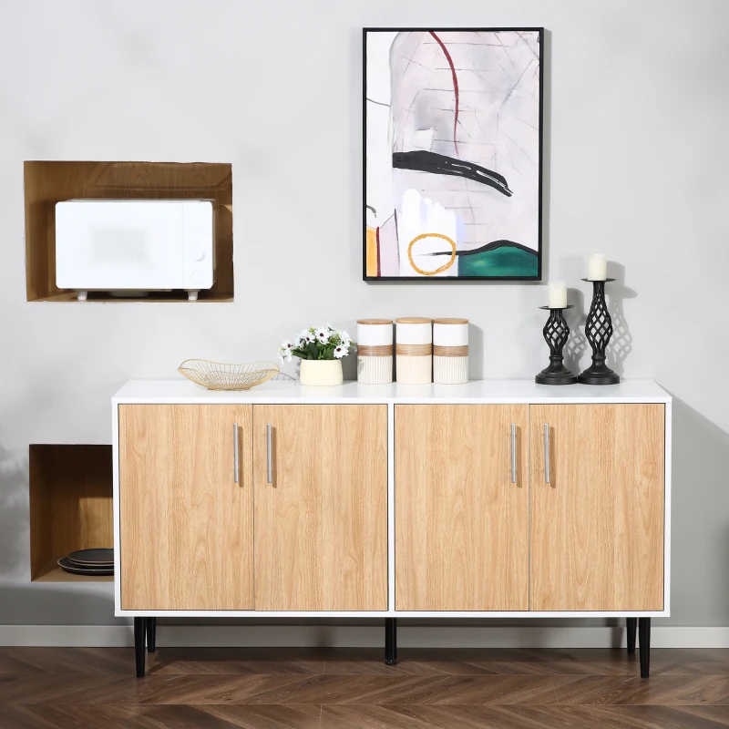 HOMCOM Modern Sideboard, Buffet Cabinet, Console Table with Adjustable Shelves, Anti-Topple Design, and Large Countertop, Natural