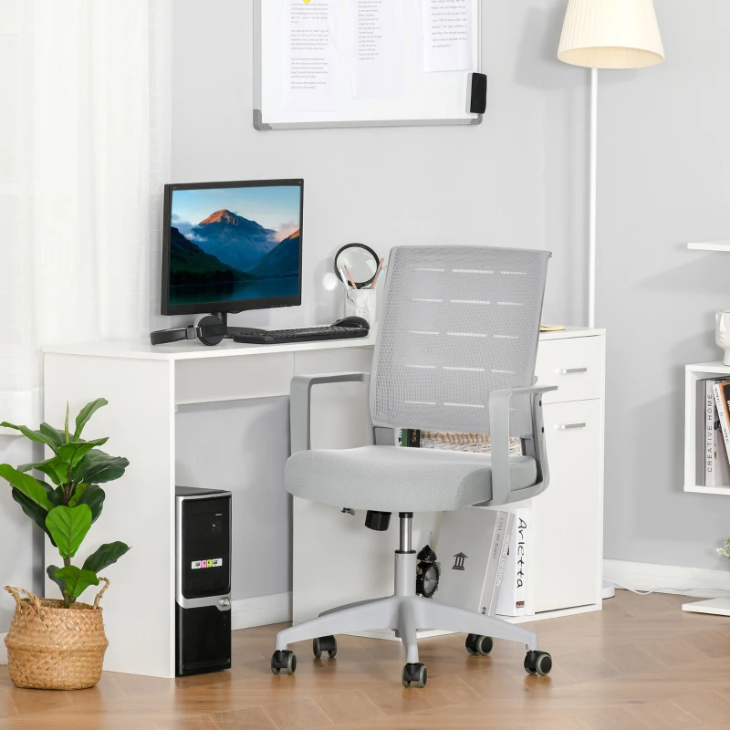 Vinsetto Mid-Back Home Office Chair, Task Computer Desk Chair with Lumbar Support and Adjustable Height, Grey
