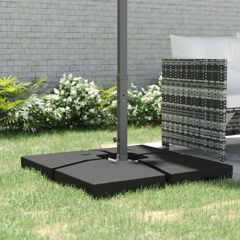 Outsunny 4 Pieces Cantilever Patio Umbrella Base, Outdoor Offset Umbrella Weights, 176 lbs Capacity Water or 264 lbs Capacity Sand  Plates Set, Black
