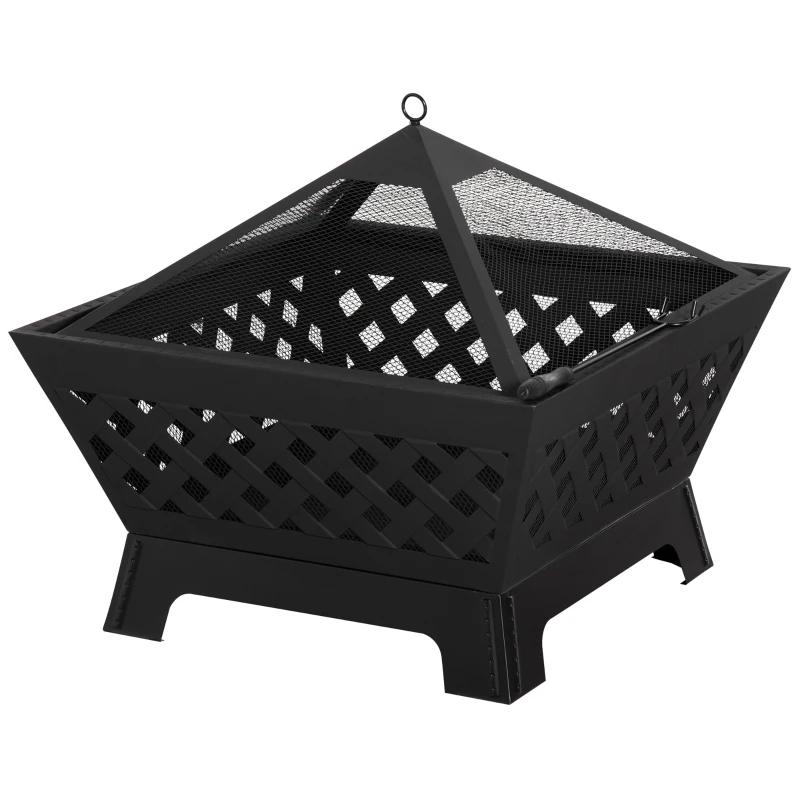 Outsunny 26 Inch Outdoor Fire Pits, Bonfire Wood Burning Firepit Bowl, Camping Fire Pit with Spark Screen Cover, Poker for Patio, or Backyard, Black