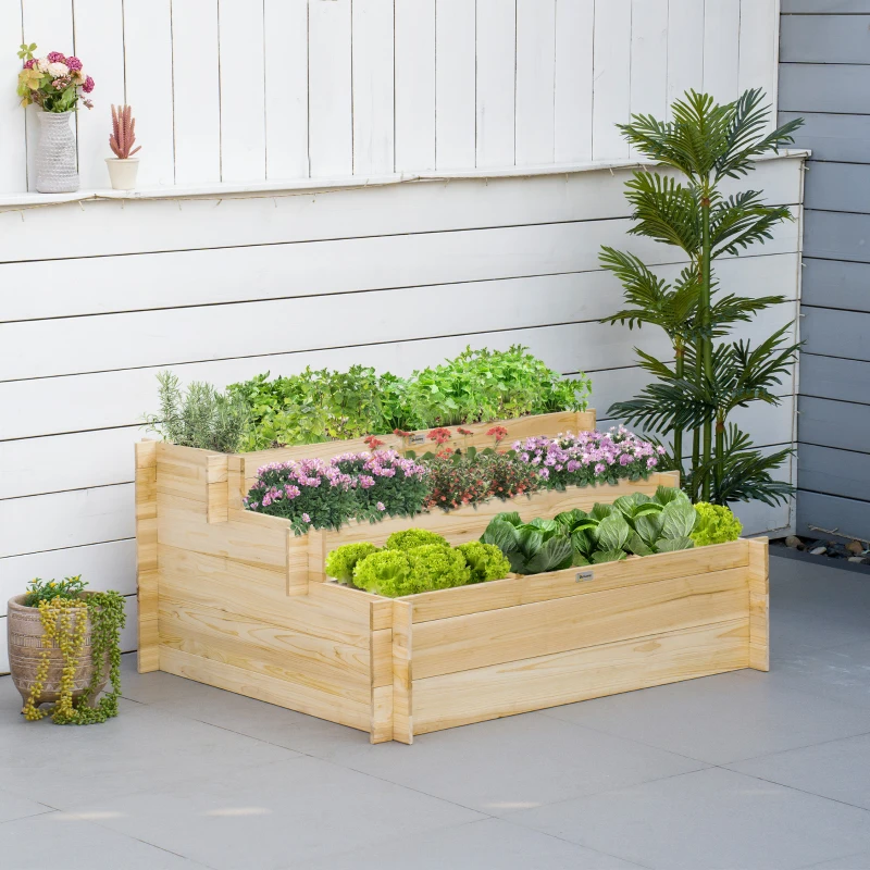 Outsunny 3 Tier Raised Garden Bed with 9 Grow Grids and Non-woven Fabric for Vegetables, Flower, Herb Outdoor Indoor Use