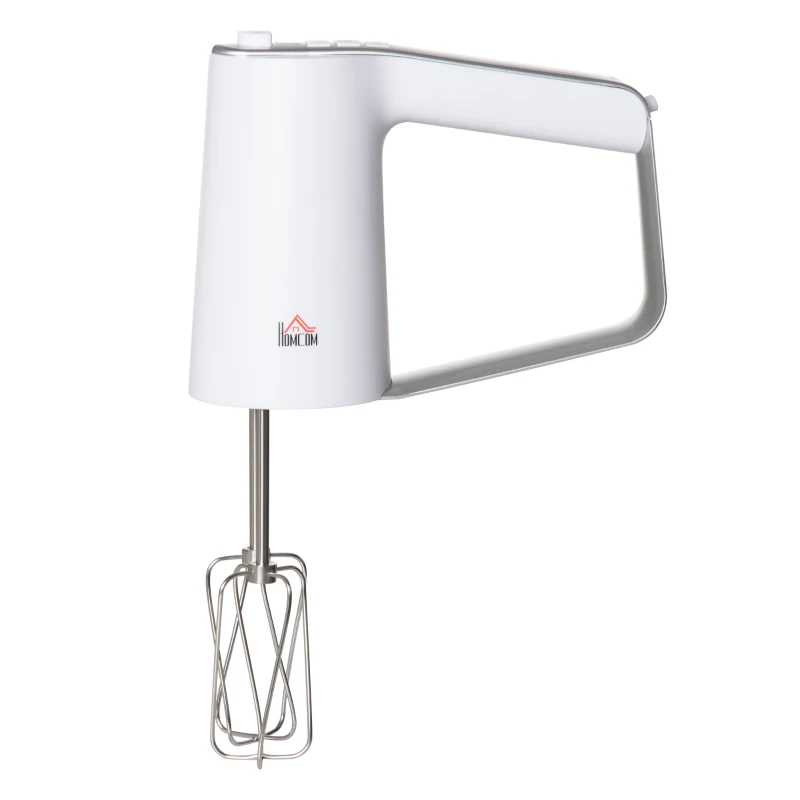 HOMCOM 5-in-1 Electric Hand Mixer, Handheld Mixer with Measuring Cup, 300W Immersion Blender with 5+1P Speeds, Dough Hooks, Chopper, Whisk and Mixers for Meat, Fruit, Mashed Potato and Milkshake