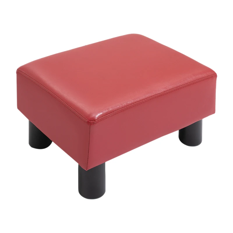 HOMCOM Ottoman Foot Rest, Small Foot Stool with Faux Leather Upholstery, Rectangular Ottoman Footrest with Padded Foam Seat and Plastic Legs, Red