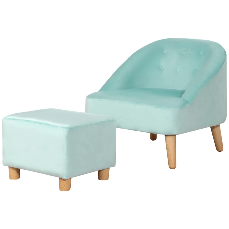 Qaba Kids Sofa Set, Toddler Chair, Sofa & Ottoman for Bedroom, Playroom, Children's Couch for 3-5 Years, Blue