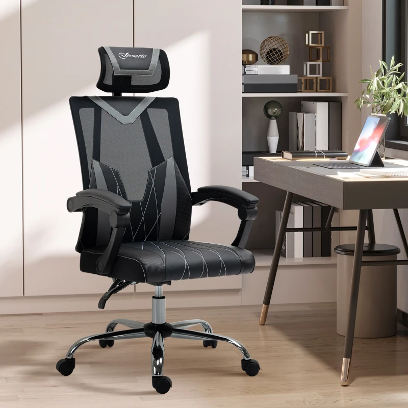 Vinsetto Mesh Office Chair Ergonomic Desk Chair with Rotate Headrest, Lumbar Support & Adjustable Height, 360° Swivel Computer Chair