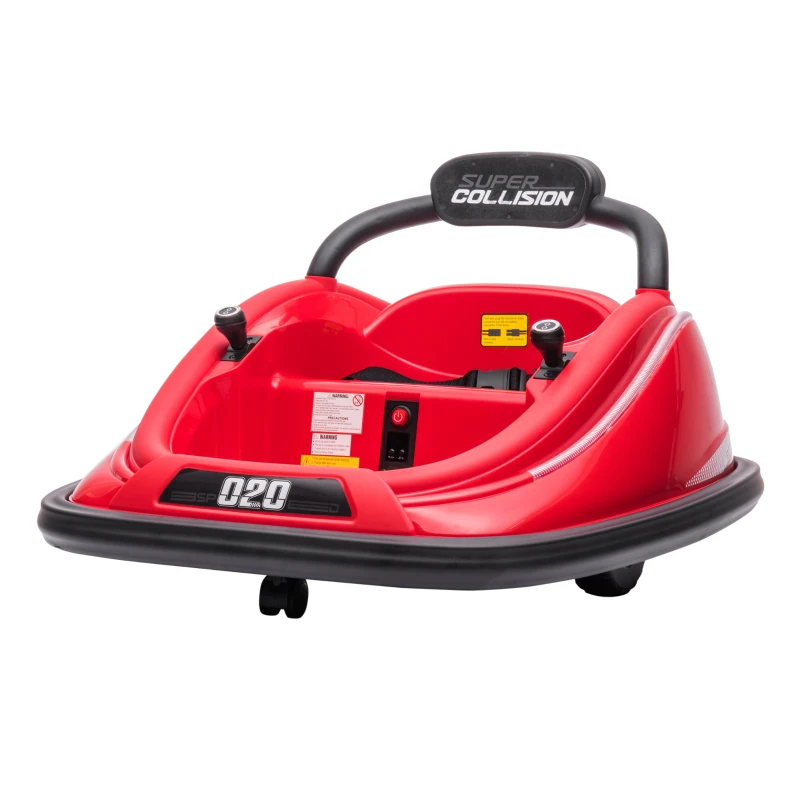 Aosom 12V Kids Bumper Car Twins Motor with Parent Remote Control, Safety Belt, Lights, 360° Rotation, Red