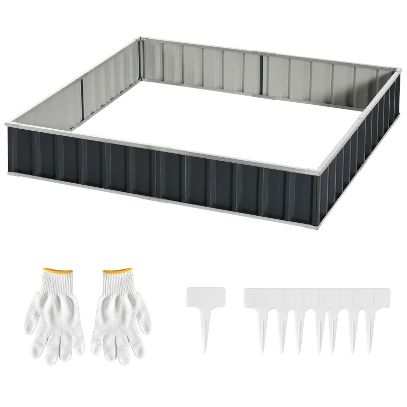 Outsunny Metal Raised Garden Bed No Bottom DIY Large Steel Planter Box w/ Gloves