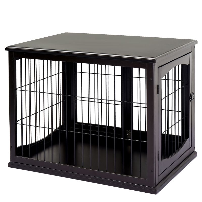 PawHut Dog Crate Furniture, 32" Small Dog Cage End Table with 2 Doors, Lockable Door, Puppy Kennel Indoor, Coffee