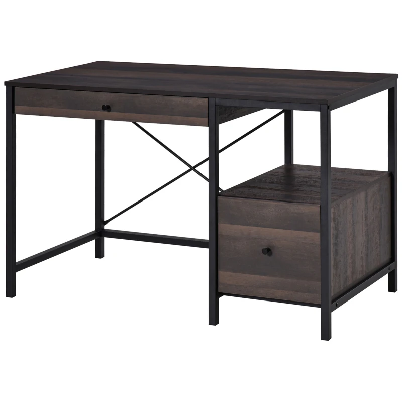 HOMCOM Home Office Writing Desk with File Storage Drawer, Walnut Brown