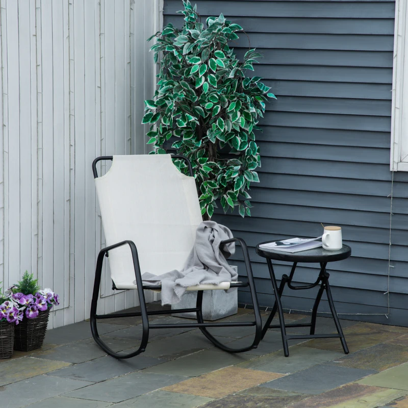 Outsunny Garden Rocking Chair, Outdoor Indoor Sling Fabric Rocker for Patio, Balcony, Porch, Cream White