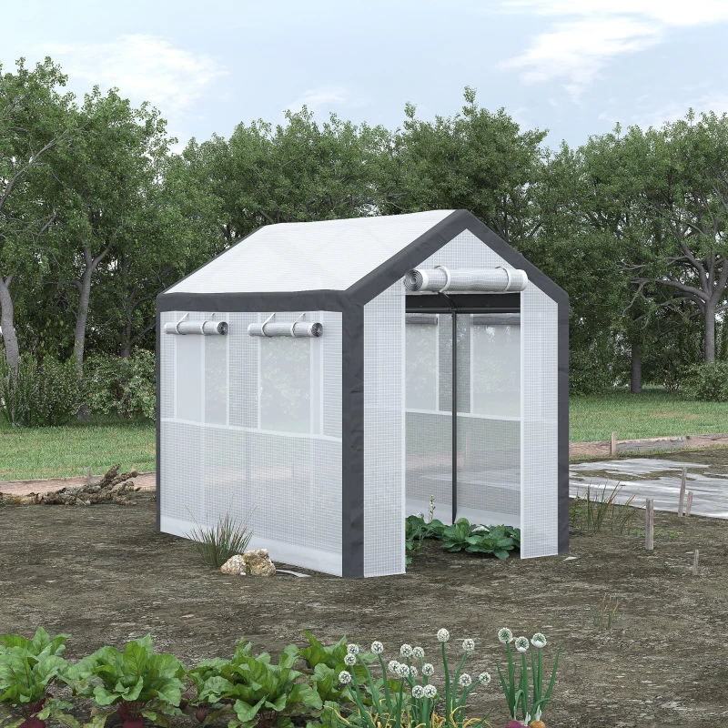 Outsunny Outdoor Walk-In Tunnel Greenhouse with Roll-up Windows, Zippered Mesh Door, & Weather Cover,  8' x 6' x 7.4'