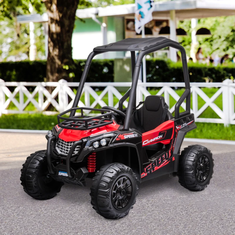 Aosom 12V Kids UTV with Music, Lights, MP3/USB, Suspension System, Remote Control, Red
