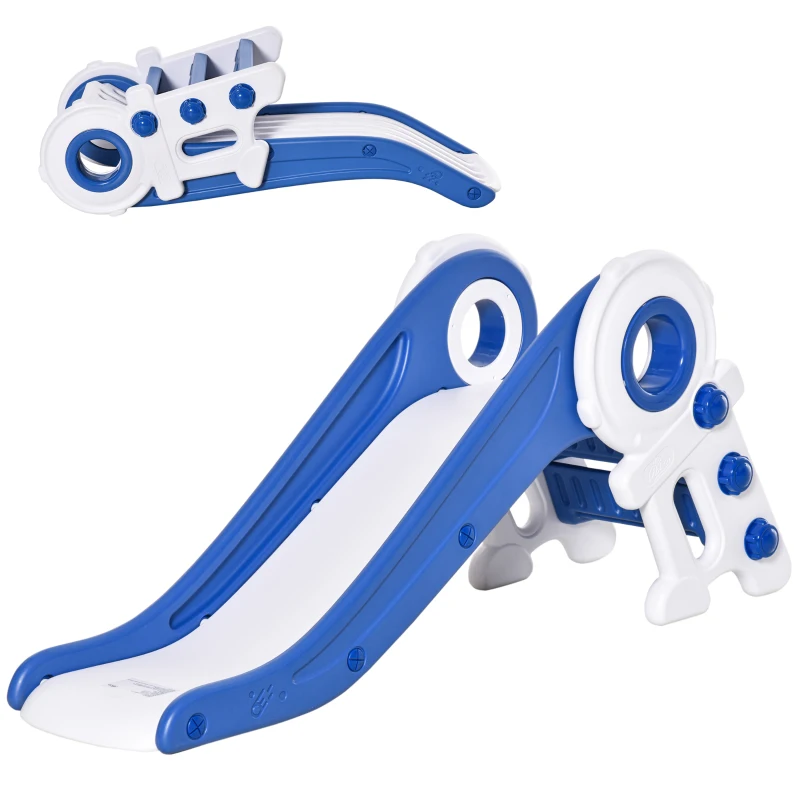 Qaba Folding Kids Slide, Activity Freestanding Climber for Ages 1-3 Years, Indoor and Outdoor Exercise Playset Toy Center, with Cartoon Astronaut Shape, Blue