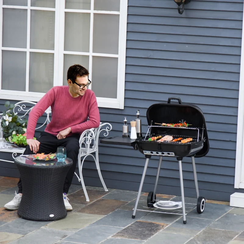 Outsunny 22" Charcoal Barbecue Grill with Portable Wheel, Side Tray and Lower Shelf for Outdoor BBQ for Garden, Backyard, Poolside