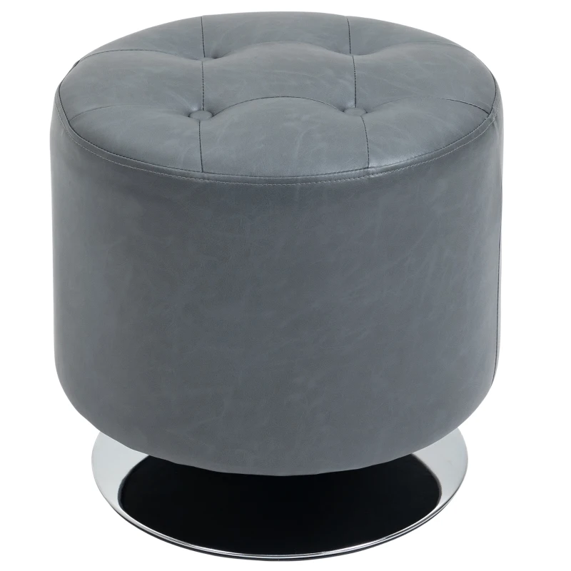 HOMCOM 360° Swivel Foot Stool Round PU Ottoman w/ Thick Padding and Solid Steel Base