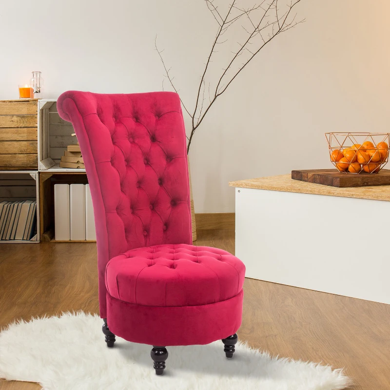 HOMCOM Retro High Back Armless Royal Accent Chair Fabric Upholstered Tufted Seat for Living Room, Dining Room and Bedroom, Crimson Red