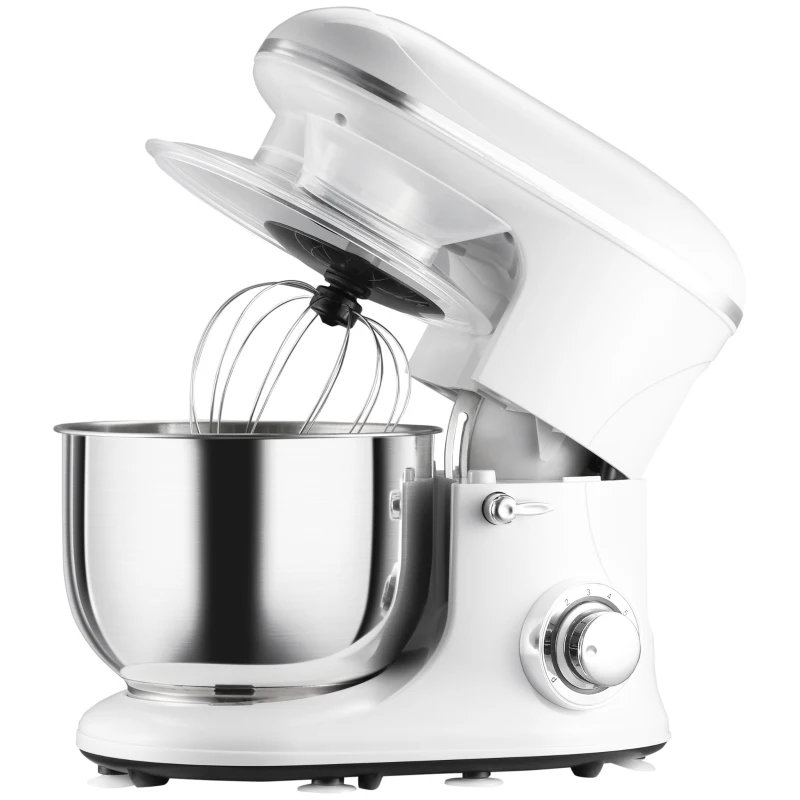 HOMCOM Stand Mixer with 6+1P Speed, 600W Tilt Head Kitchen Electric Mixer with 6 Qt Stainless Steel Mixing Bowl, Beater, Dough Hook and Splash Guard for Baking Bread, Cakes, and Cookies, Silver