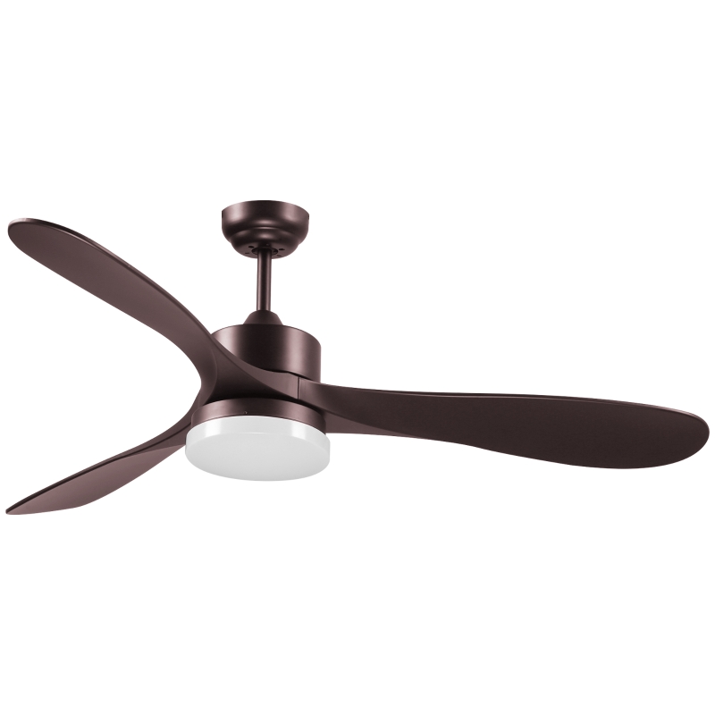HOMCOM 52" Reversible 3 Blades Ceiling Fan with Light, Modern Indoor Mount LED Lighting Fan with Remote Control, for Bedroom, and Living Room, Brown