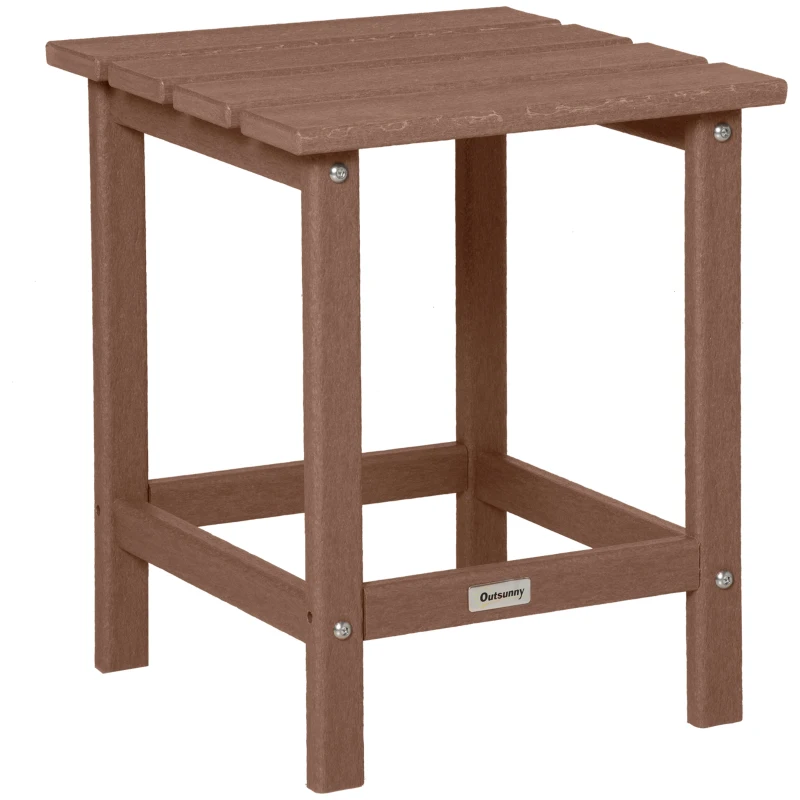 Outsunny Patio Side Table, 15" Square Outdoor End Table, HDPE Plastic Tea Table for Adirondack Chair, Backyard or Lawn, Brown