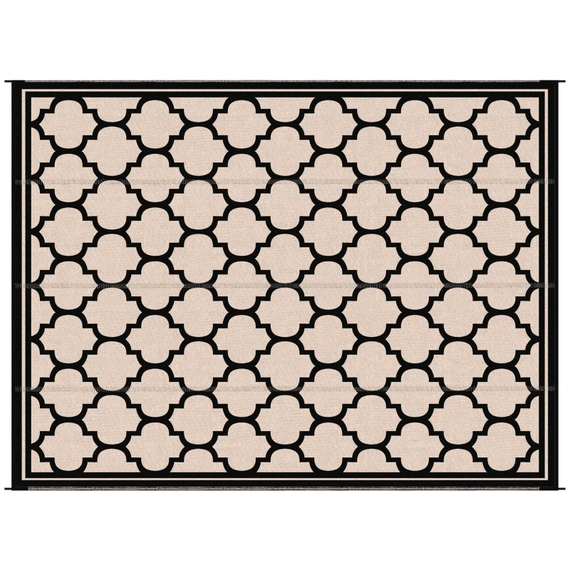 Outsunny Reversible Polypropylene Outdoor Rug Folding, Durable, Perfect for Camping, Deck & Beach Black