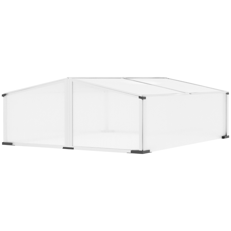 Outsunny Aluminium Cold Frame Greenhouse Kit Raised Planter Box with Opening Top, Silver