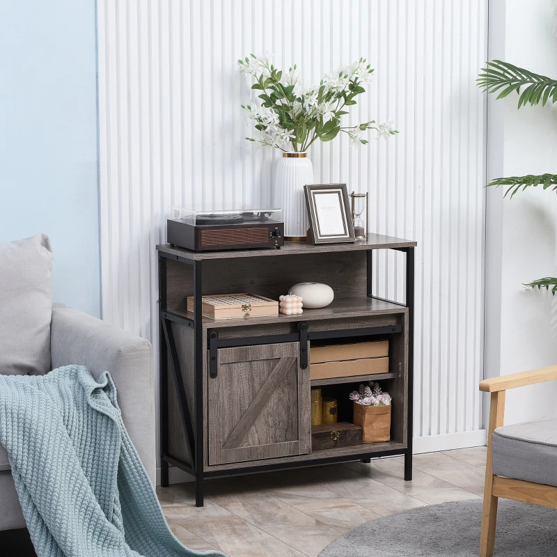 HOMCOM Sideboard Buffet Cabinet, Coffee Bar Cabinet with Sliding Barn Door and Adjustable Shelf for Kitchen, Living Room, Gray