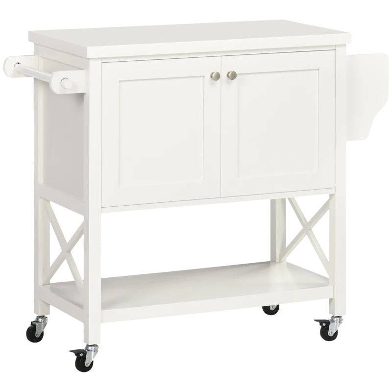 HOMCOM Rolling Kitchen Island Cart with Rubberwood Top and Storage, White