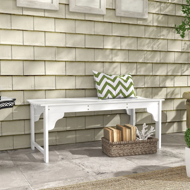 Outsunny Slatted Wooden Garden Bench, Curved Seat Front Porch Bench, White