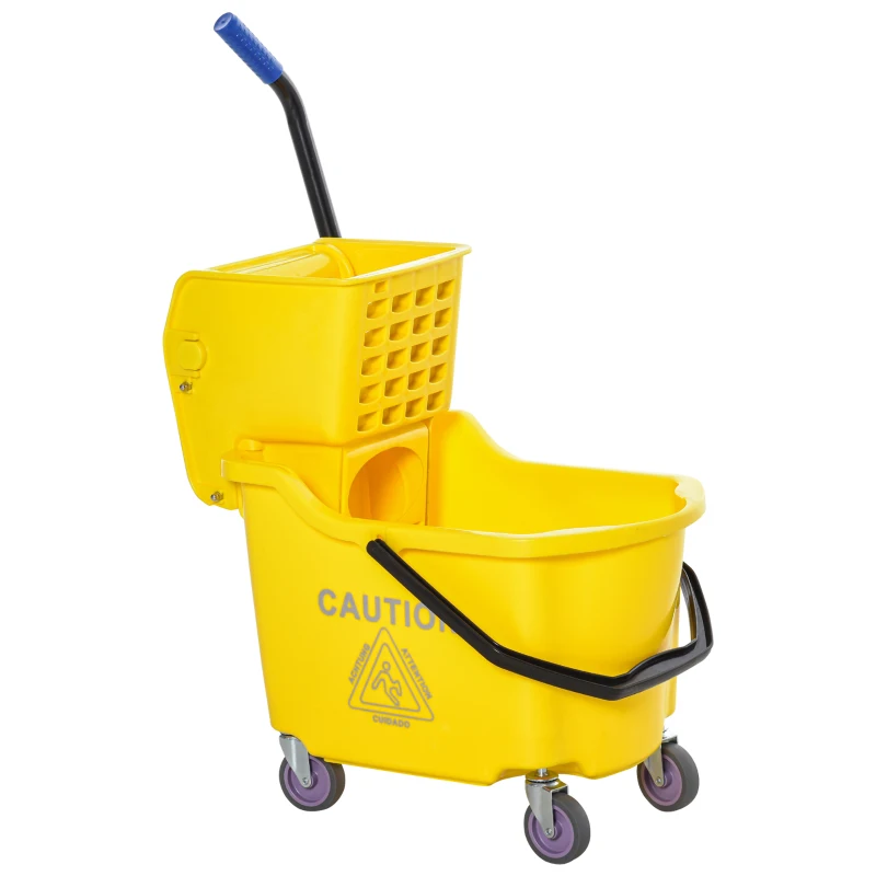 HOMCOM Mop Bucket Cart with Side Press Wringer, Metal Handle and 34 Quart Capacity, Yellow