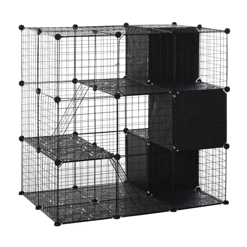 PawHut Pet Playpen with Door Storage Shelf for Kittens Chinchillas and Pet Minks