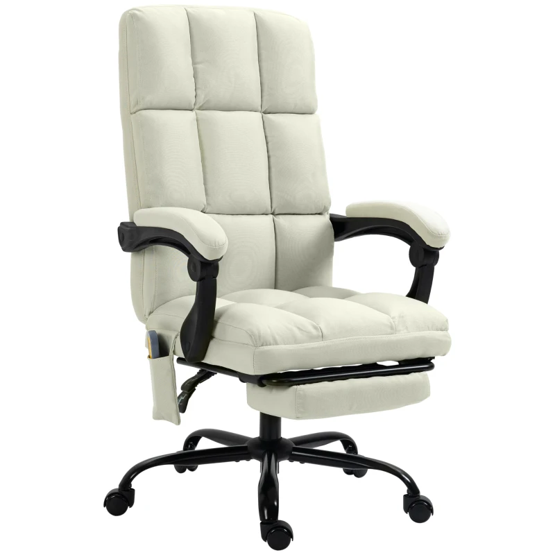 Vinsetto Massage Office Chair with 4 Vibration Points, Reclining Computer Chair with USB Port and Footrest - Cream White