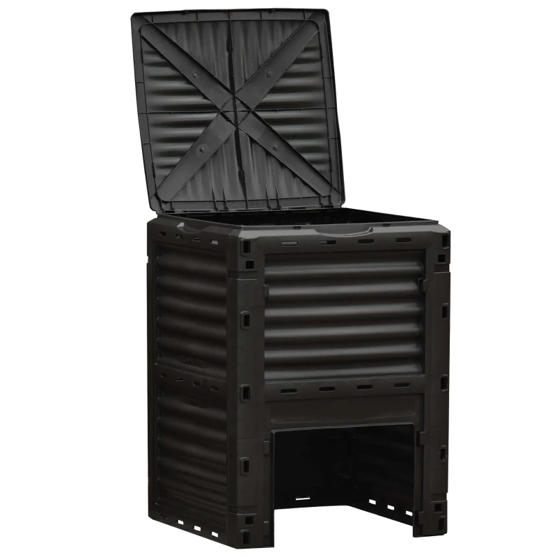 Outsunny Garden Compost Bin 80 Gallon Outdoor Large Capacity Composter Fast Create Fertile Soil Aerating Box, Easy Assembly, Black