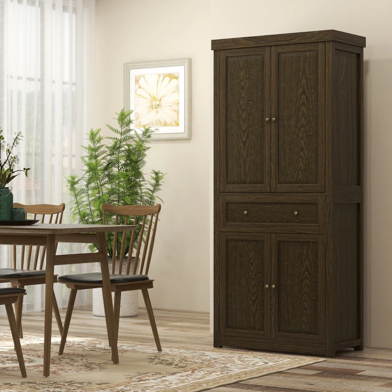 HOMCOM 72.5" Kitchen Pantry Cabinet, Tall Storage Cabinet with Doors, Drawer, and Adjustable Shelves, Distressed Espresso