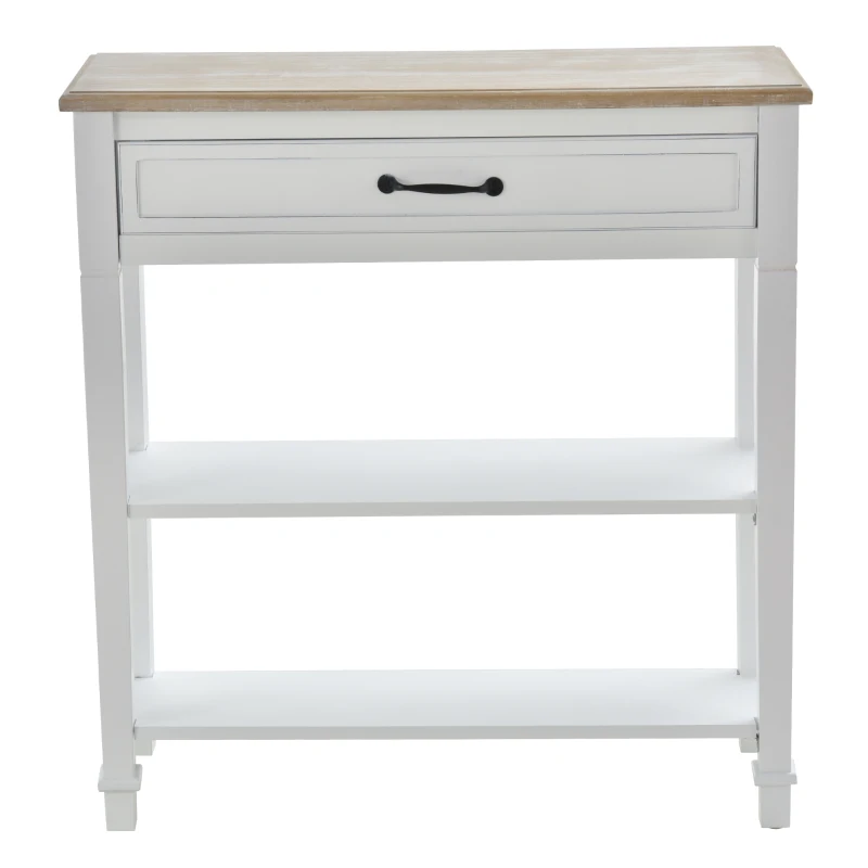 HOMCOM Modern Style Sofa Console Entry Hallway Table with Drawer and Shelves, Sturdy Build, and Large Storage, White